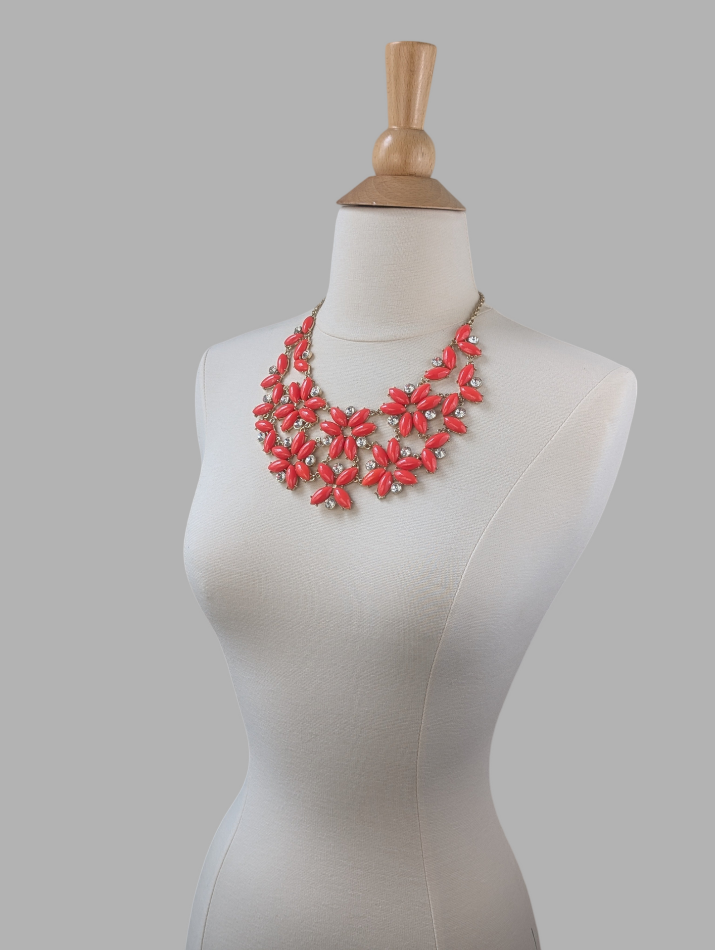 Red Flowers Bib Necklace