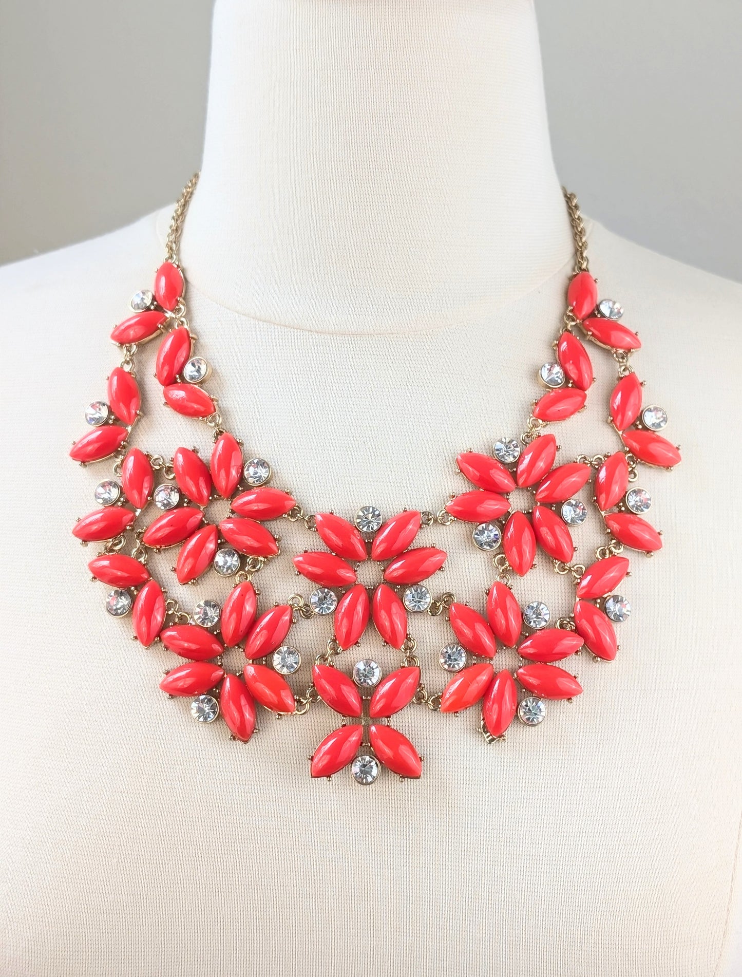 Red Flowers Bib Necklace