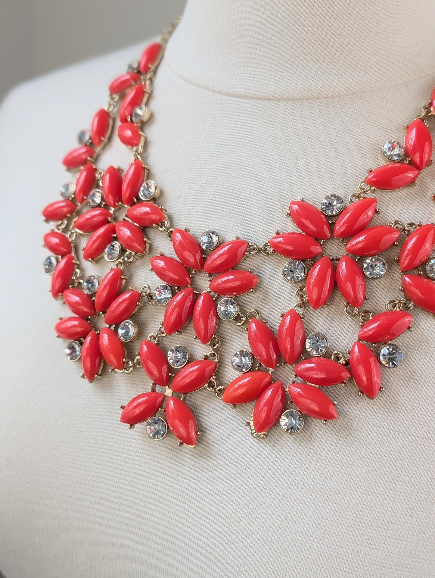 Red Flowers Bib Necklace