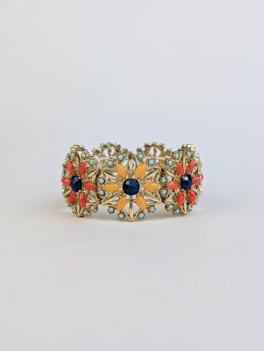 Golden and Orange Sunflower Cuff Bracelet