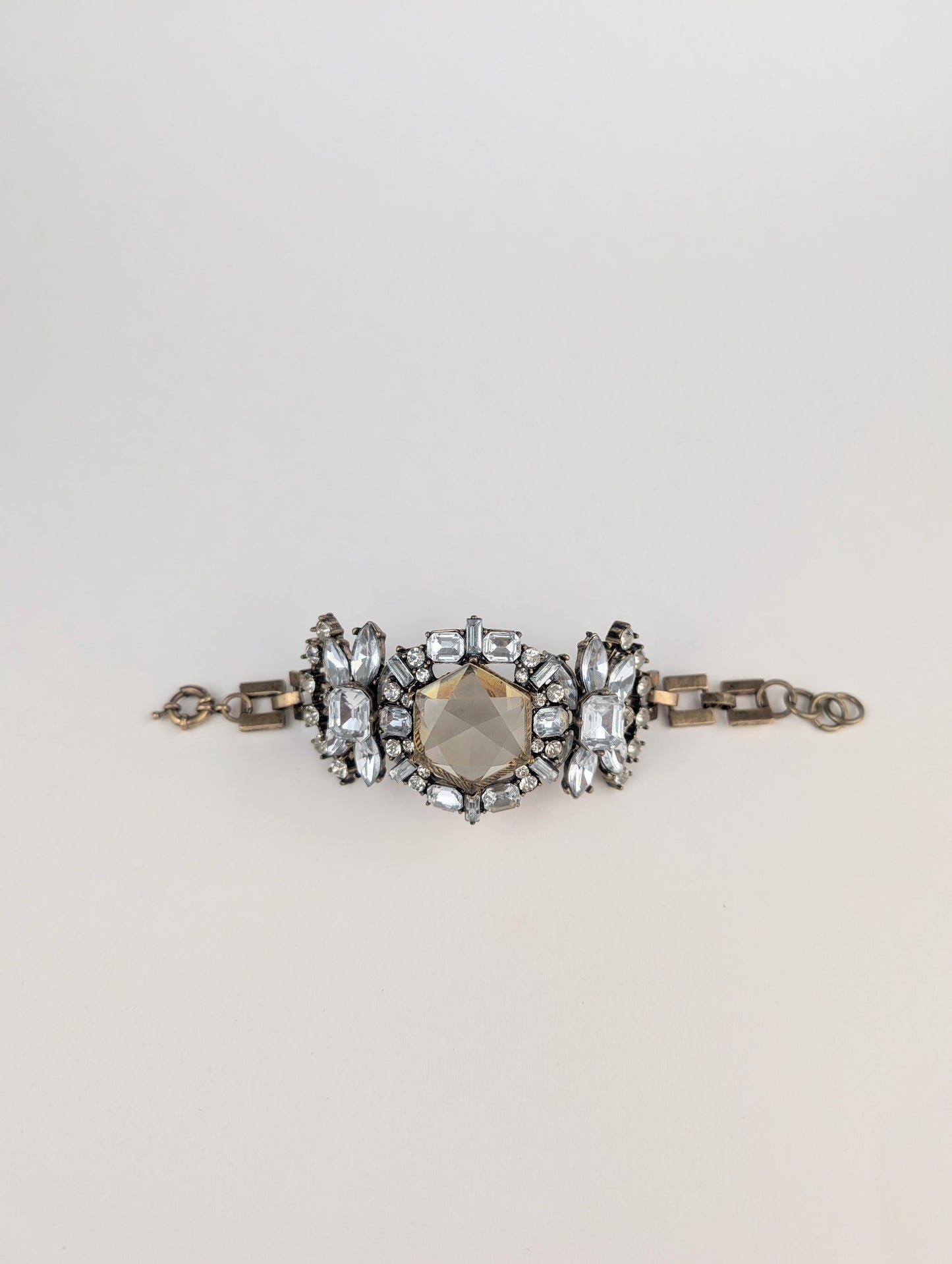 Elegant Champagne Rhinestone Flower Bracelet