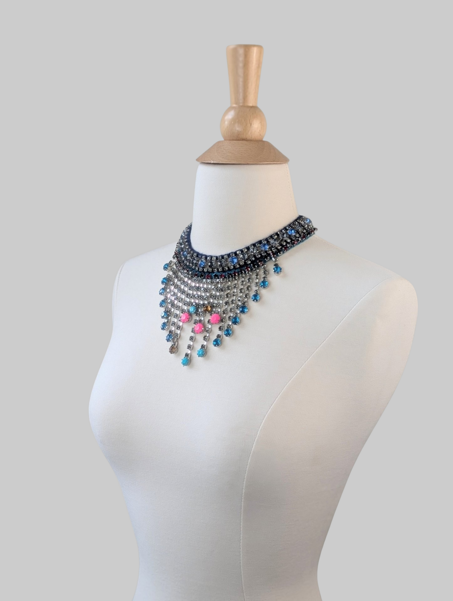 Blue Rhinestone Waterfall Choker