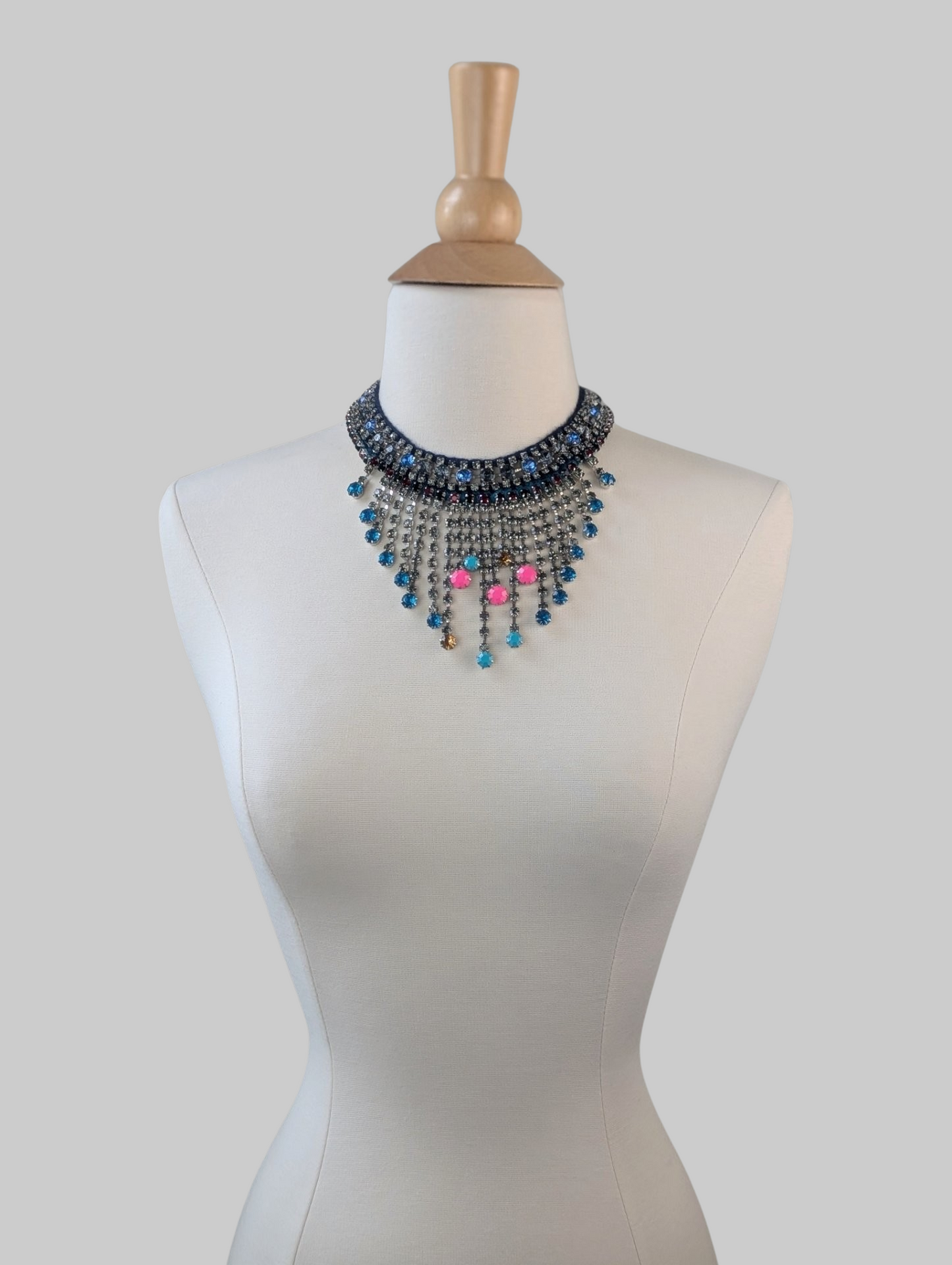 Blue Rhinestone Waterfall Choker