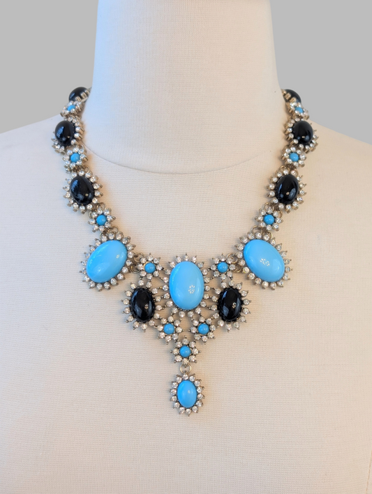 Black and Blue Rhinestone Cabochon Necklace