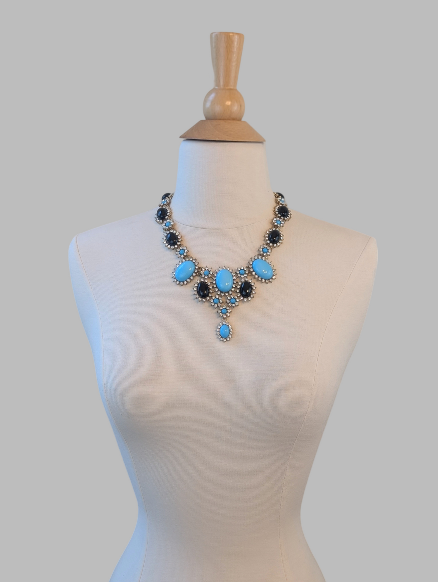 Black and Blue Rhinestone Cabochon Necklace