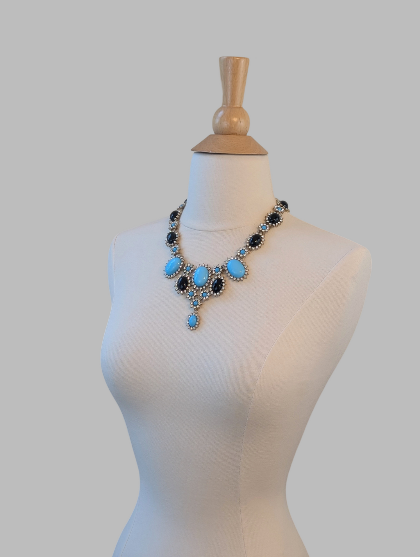 Black and Blue Rhinestone Cabochon Necklace