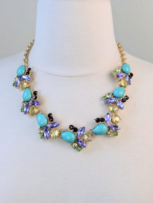 Turquoise Lavender Floral Statement Necklace