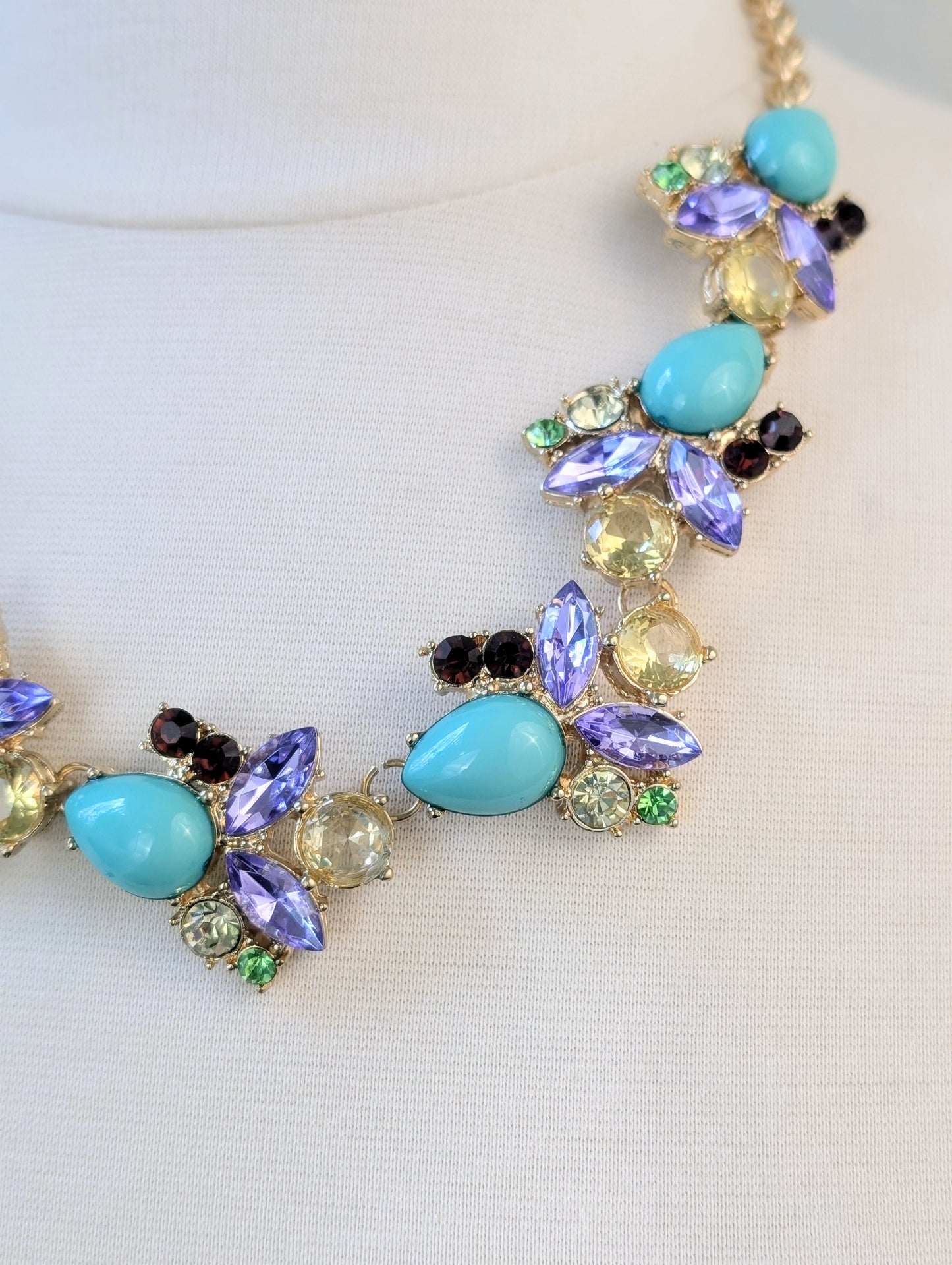 Turquoise Lavender Floral Statement Necklace