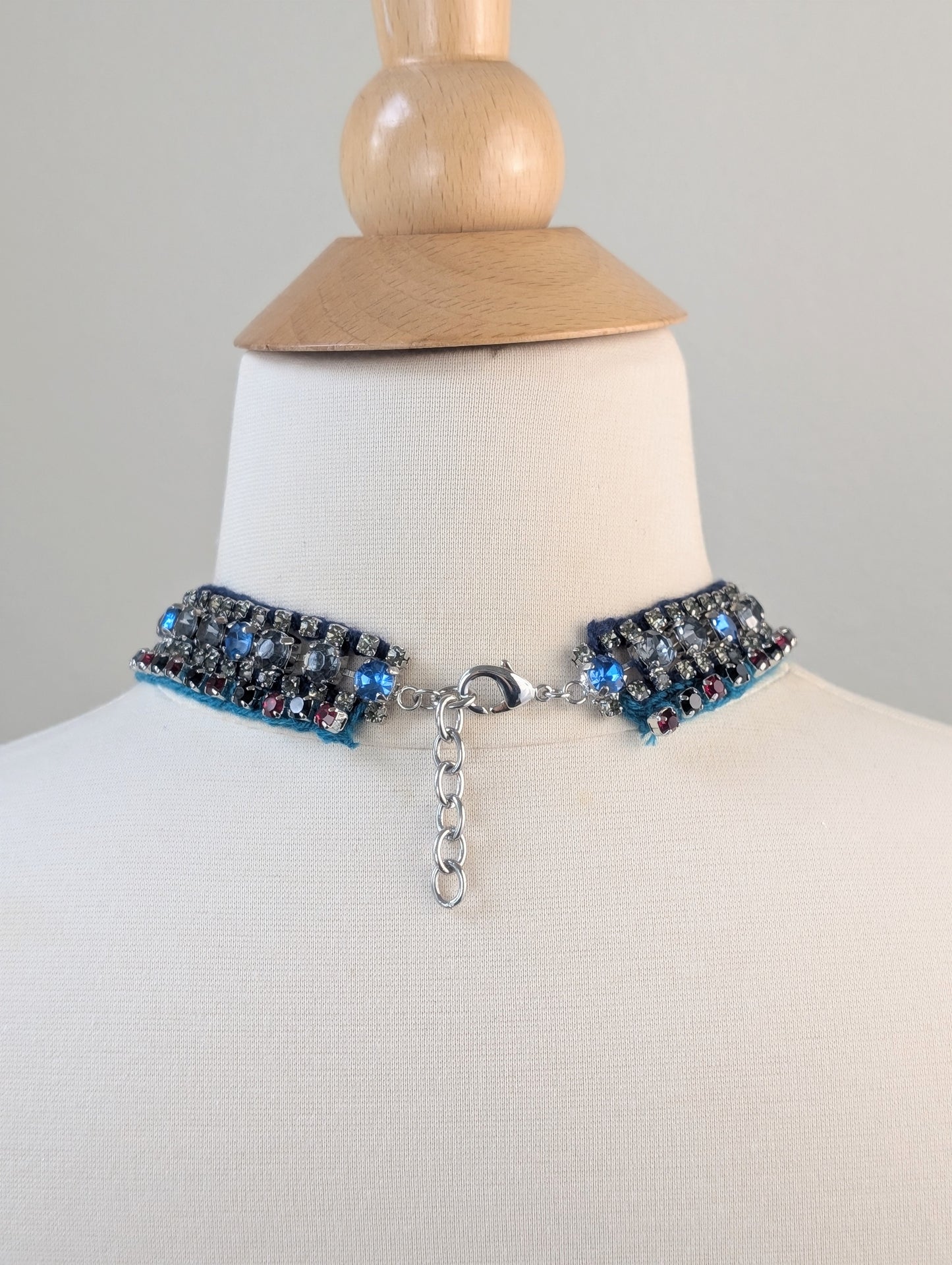 Blue Rhinestone Waterfall Choker