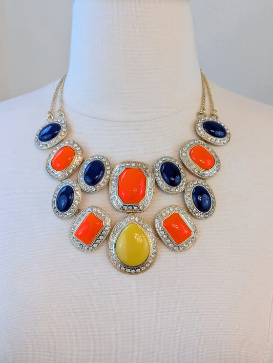 Orange and Navy Cabochon Necklace