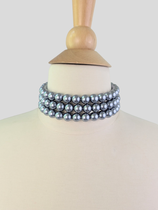 Black Pearl Choker Three Strands 12mm