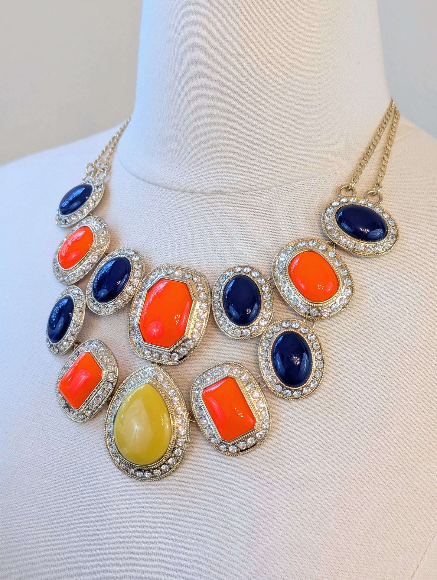 Orange and Navy Cabochon Necklace