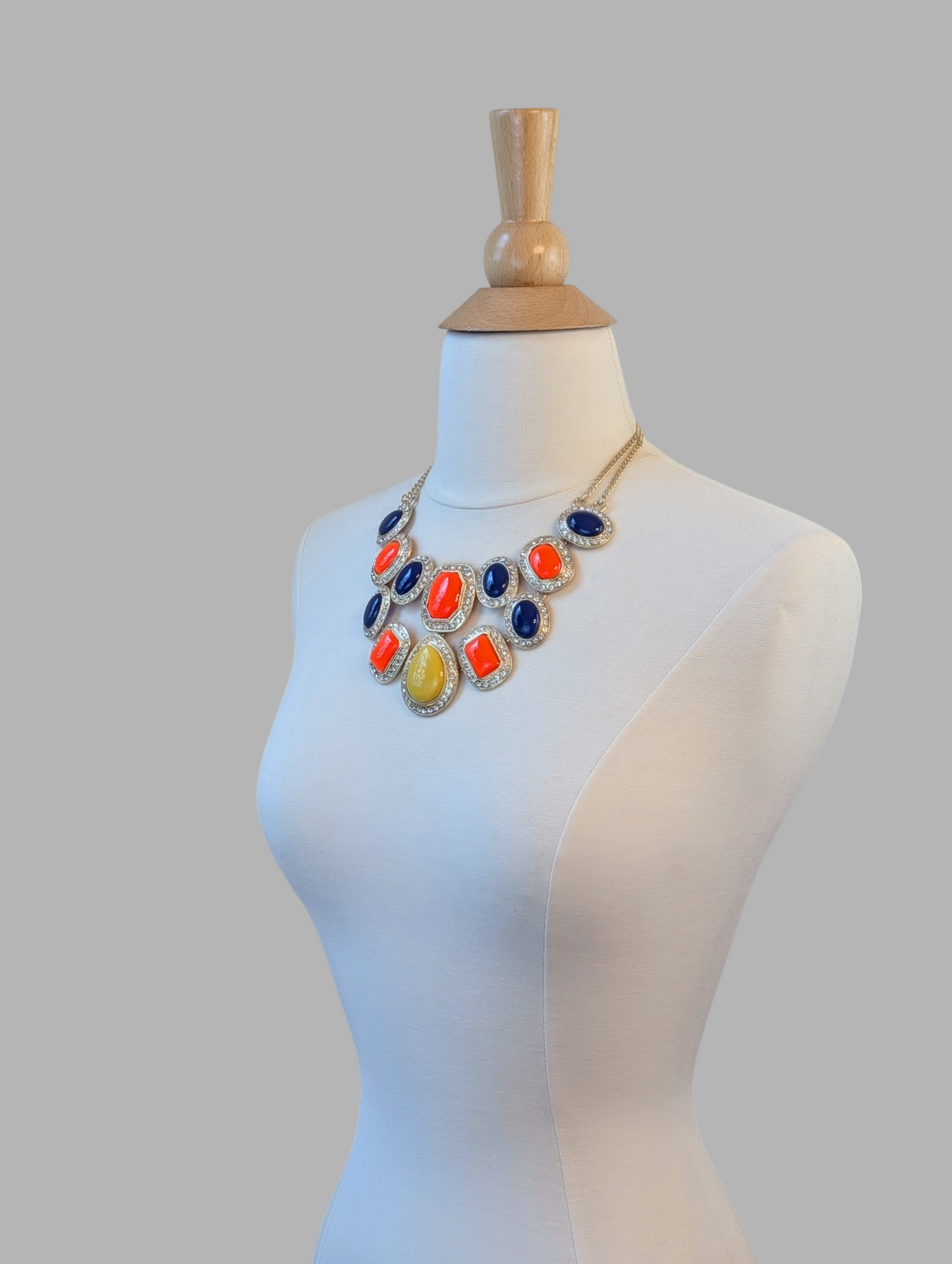 Orange and Navy Cabochon Necklace