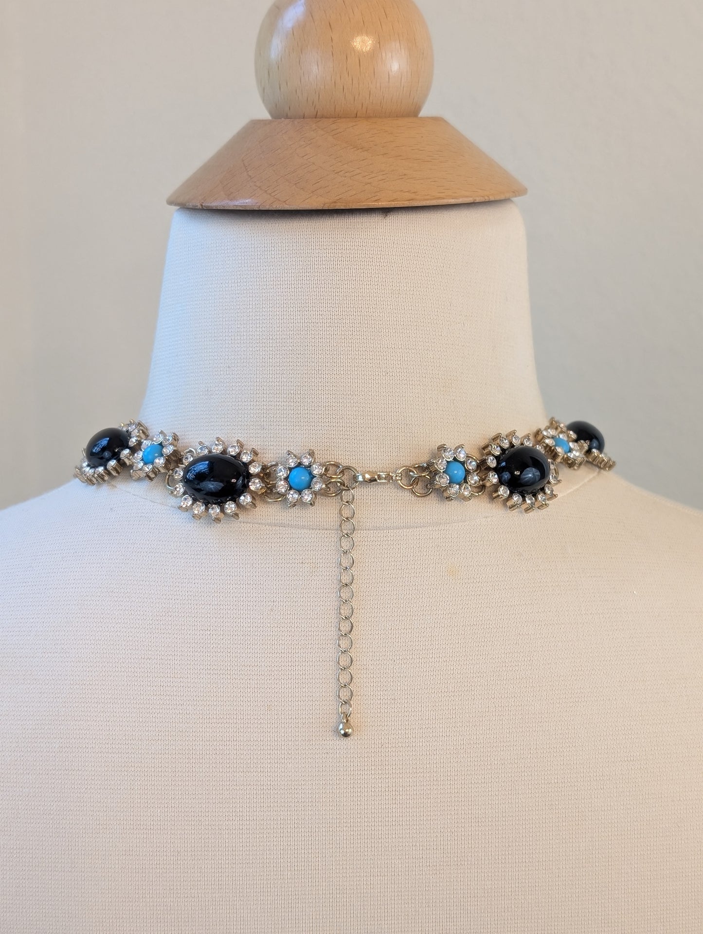 Black and Blue Rhinestone Cabochon Necklace