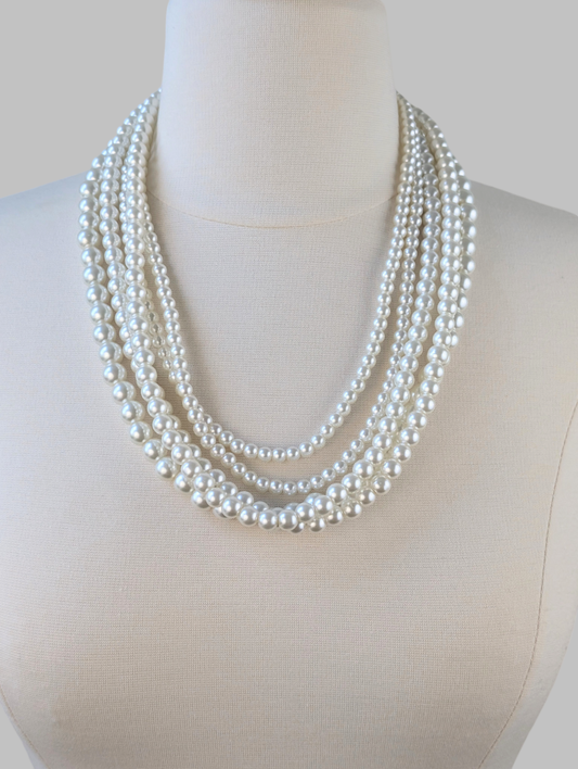 Overlaid Five Strands Pearl Necklace