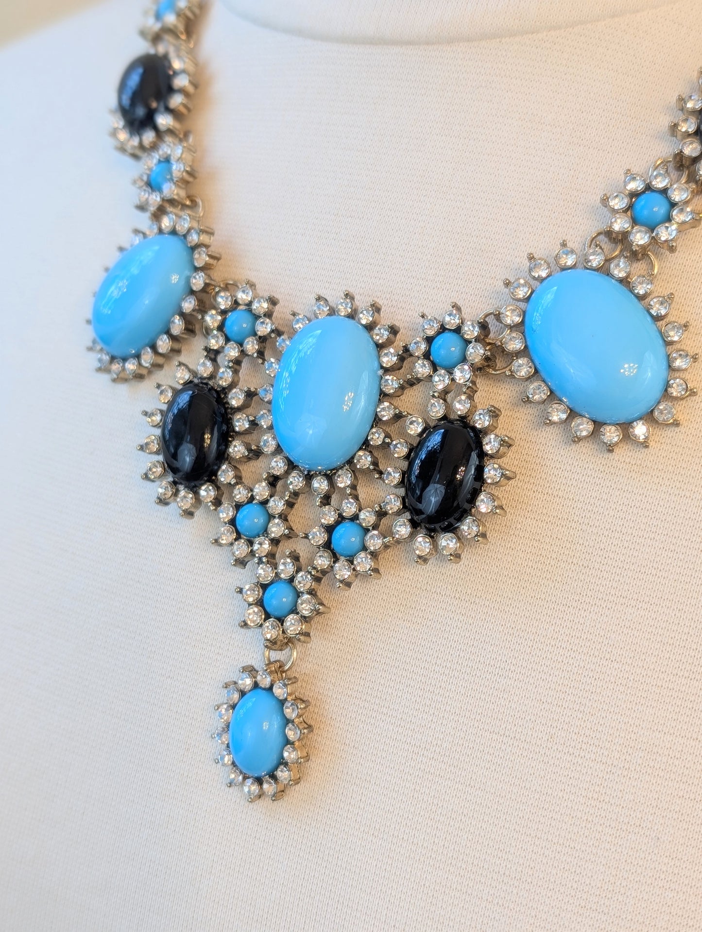 Black and Blue Rhinestone Cabochon Necklace