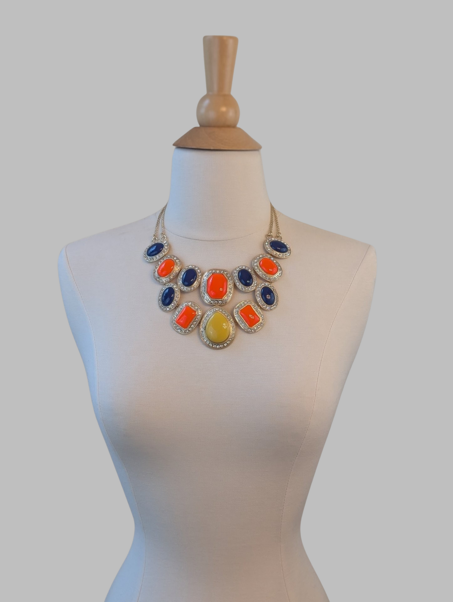 Orange and Navy Cabochon Necklace